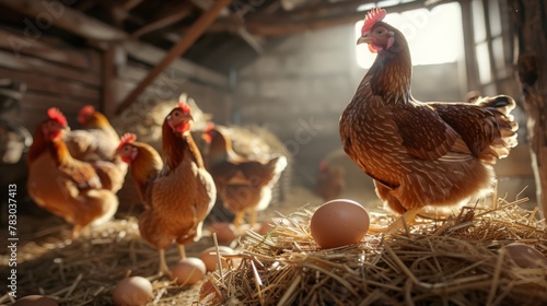 Hens and Eggs in Farm Shed