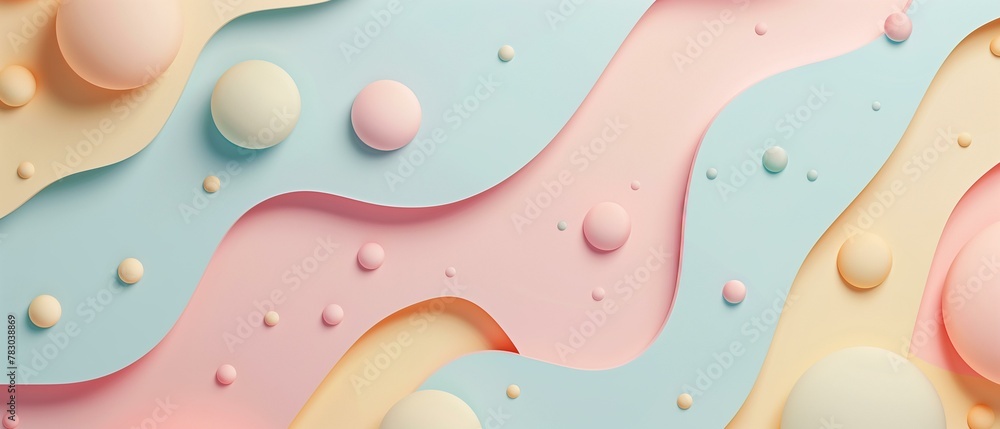 Pastel background, colorful background with bubbles, decoration shiny futuristic curve yellow