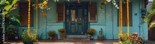 A traditional Songkran welcome a home entrance adorned with jasmine garlands photo