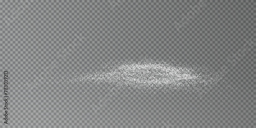 Set Design element for kitchen, bakery, advertising, video. Powder sugar explosion or splash png, falling flour, salt powder falling gently. Top view 3d effect	