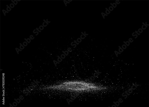 Set Design element for kitchen, bakery, advertising, video. Powder sugar explosion or splash png, falling flour, salt powder falling gently. Top view 3d effect	