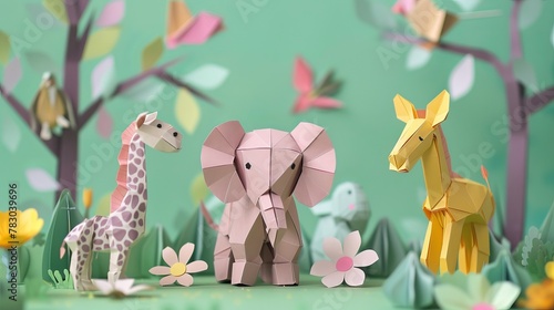 Adorable paper craft animals posed in playful scenes