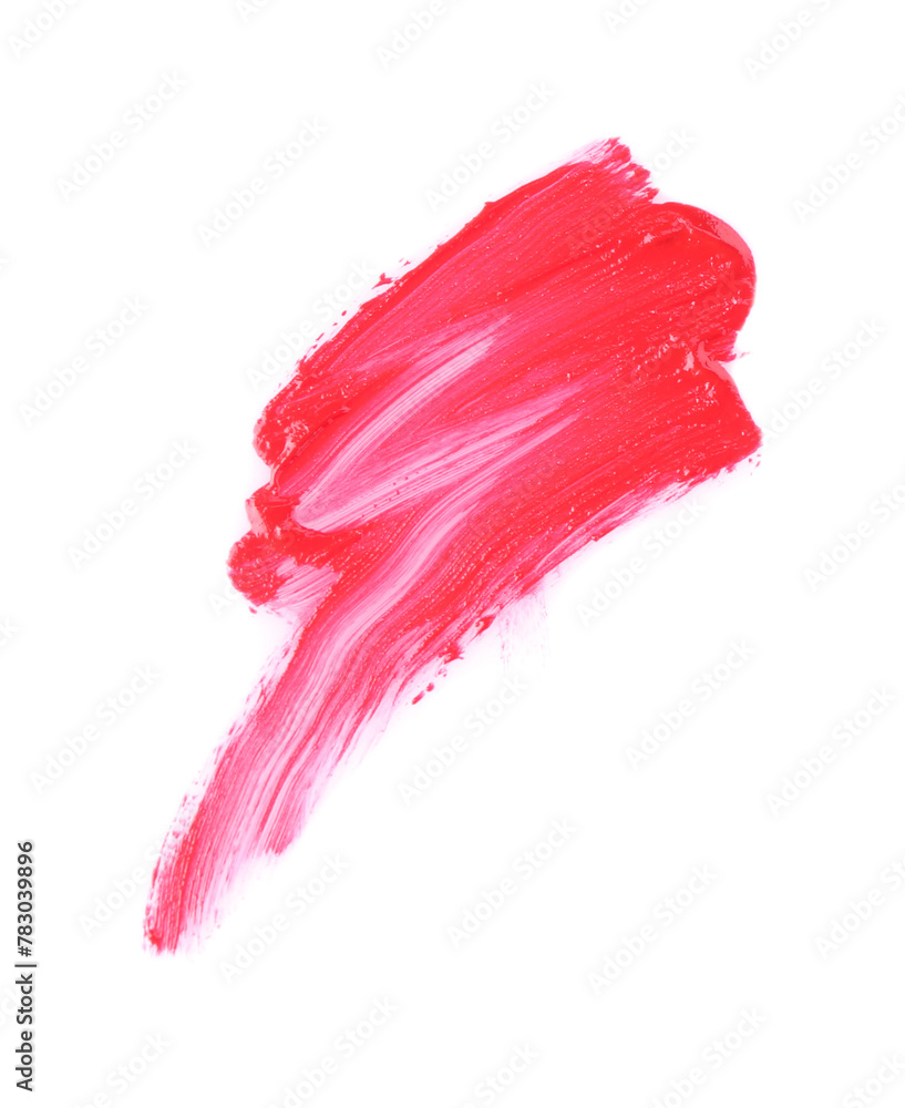 Stroke of pink lip gloss isolated on white, top view Stroke of pink lip gloss isolated on white, top view