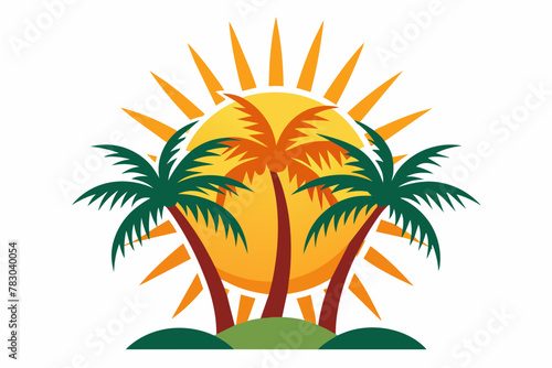 sun with palms vector artwork illustration