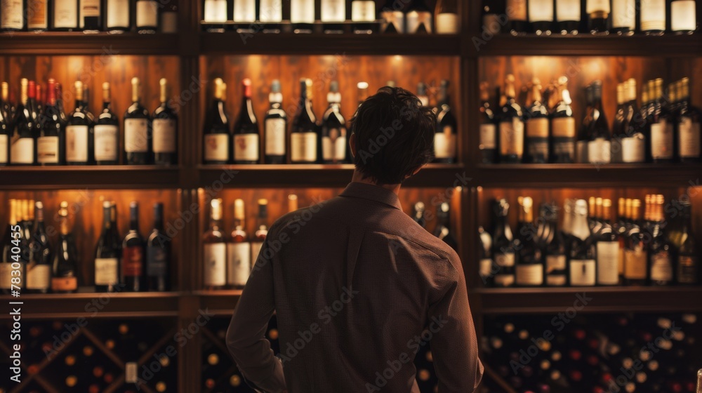 Man Contemplating Wine Choices