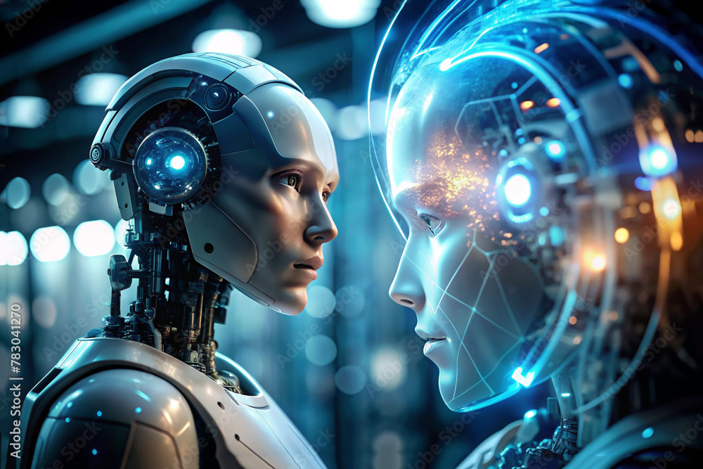 artificial intelligence robot futuristic future world modern electronic background.