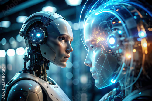 artificial intelligence robot futuristic future world modern electronic background.