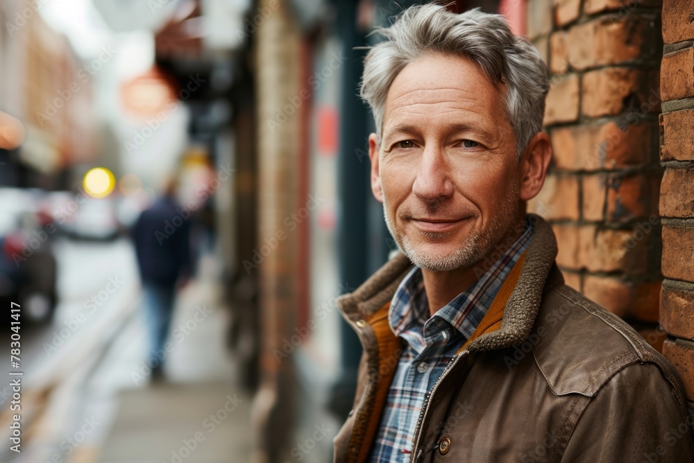 Portrait of a handsome senior man standing in a street of a European city. Portrait of a handsome senior man standing in a street of a European city.
