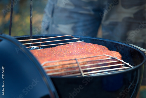 View of the barbecue meat on the grill photo