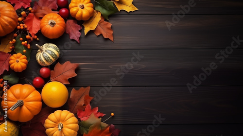 Colorful Autumn Harvest Background with Pumpkins and Fruit