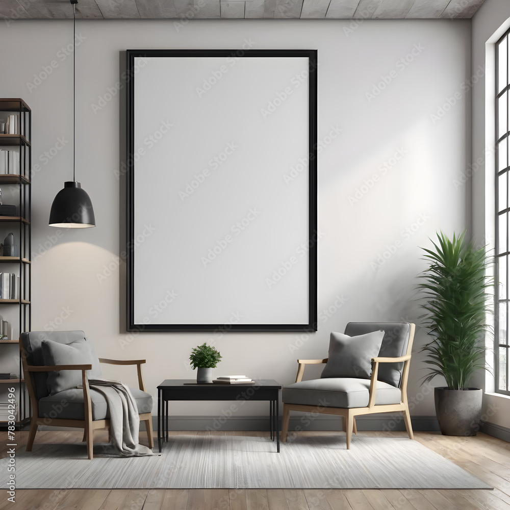 an office with an empty frame on the wall. mockup an office with an empty frame on the wall. mockup