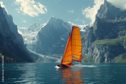 Orange Sail Boat Sailing on Water