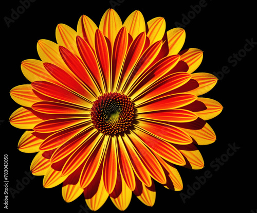 A yellow flower with orange petals.