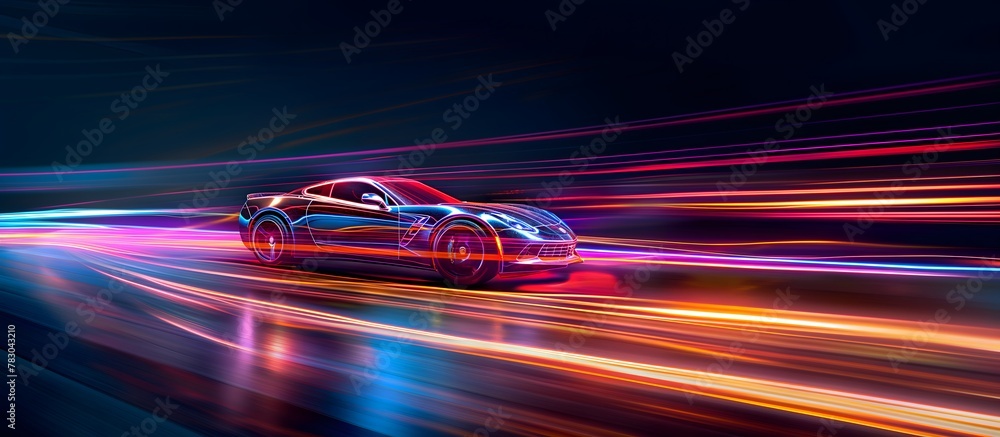 Velocity in Vivid Hues. Mesmerizing Light Trails of High-Speed Motion. isolated high speed car. Generative AI