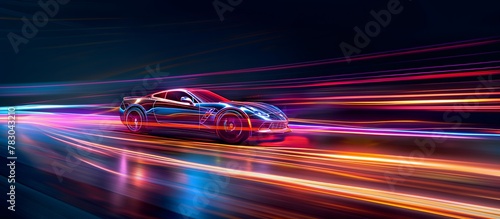 Velocity in Vivid Hues. Mesmerizing Light Trails of High-Speed Motion. isolated high speed car. Generative AI