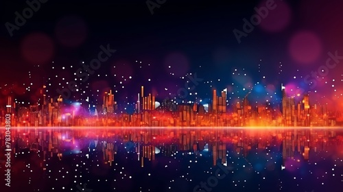 Abstract digital holographic background with city and network connectio