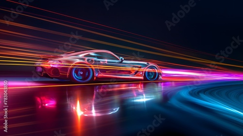 Velocity in Vivid Hues. Mesmerizing Light Trails of High-Speed Motion. isolated high speed car. Generative AI