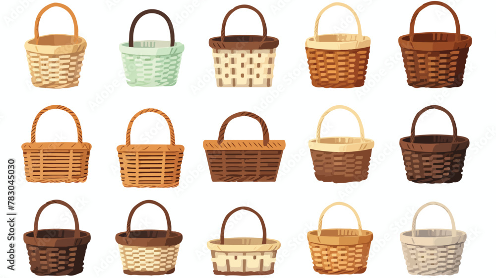 Empty baskets set. Wicker boxes and hampers contain