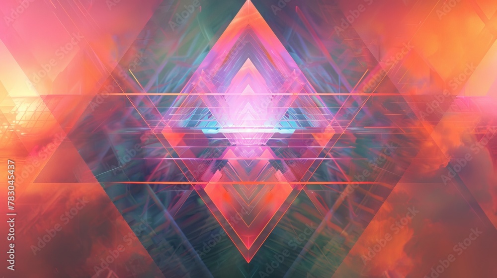 Holo geometric shapes arranged in a symmetrical and visually captivating formation