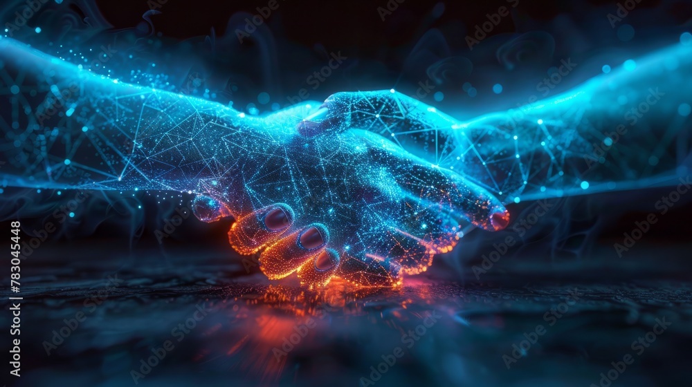 The handshaking technical background of the technology sense wire frame The handshaking technical background of the technology sense wire frame