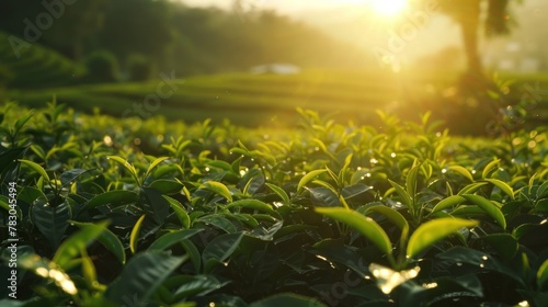 Sun shining over tea garden AI generated AI generated