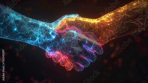 The handshaking technical background of the technology sense wire frame photo