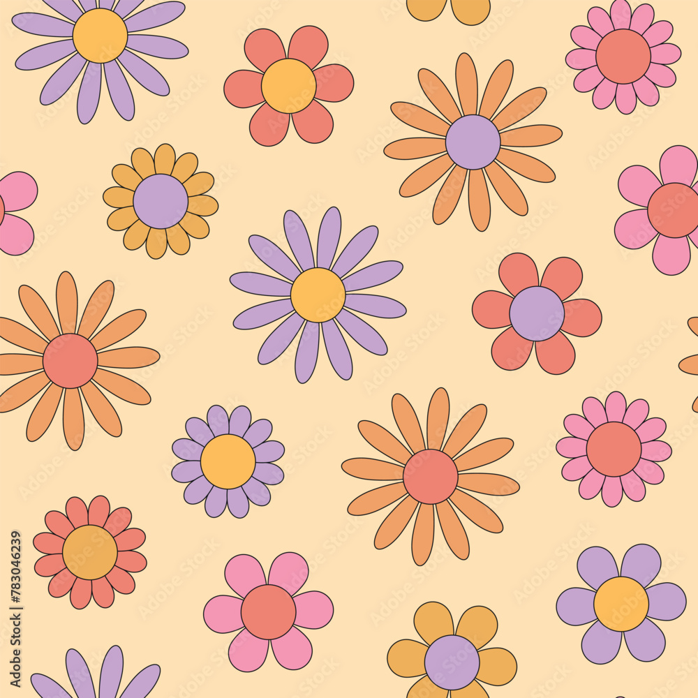 Groovy flower seamless pattern. Hippie retro style. Vector illustration Groovy flower seamless pattern. Hippie retro style. Vector illustration
