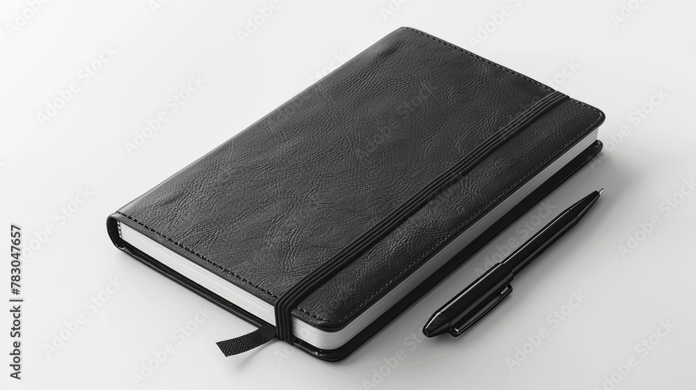 Sleek Black Notebook Closed on White Backdrop Sleek Black Notebook Closed on White Backdrop