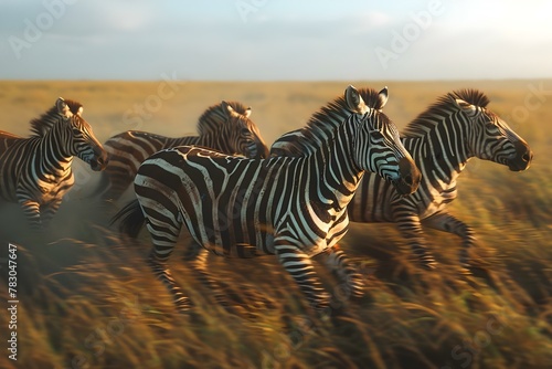 Synchronous Stripes: Zebras in Harmony. Concept Animal Behavior, Wildlife Photography, Stripes Pattern, Group Coordination, Dream Safari