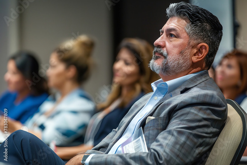 A real estate seminar becomes a hub of wisdom as a seasoned realtor educates new agents on market nuances and the art of client relations photo