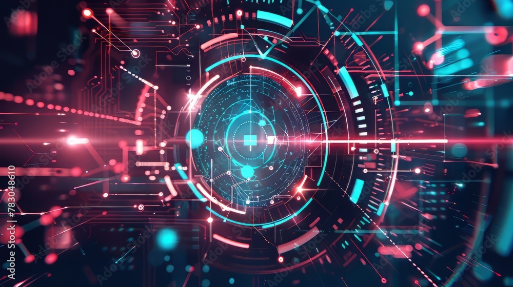 Obraz premium Tech inspired geometric grid layout with digital overlays and futuristic elements