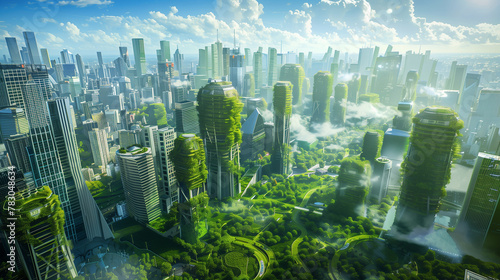 The city landscape is full of greenery and buildings. The city is a combination of urban and natural elements. It creates a unique and interesting atmosphere.