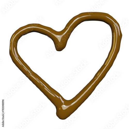 3d render of chocolate liquid heart shape for gourmet or valentine day packaging design