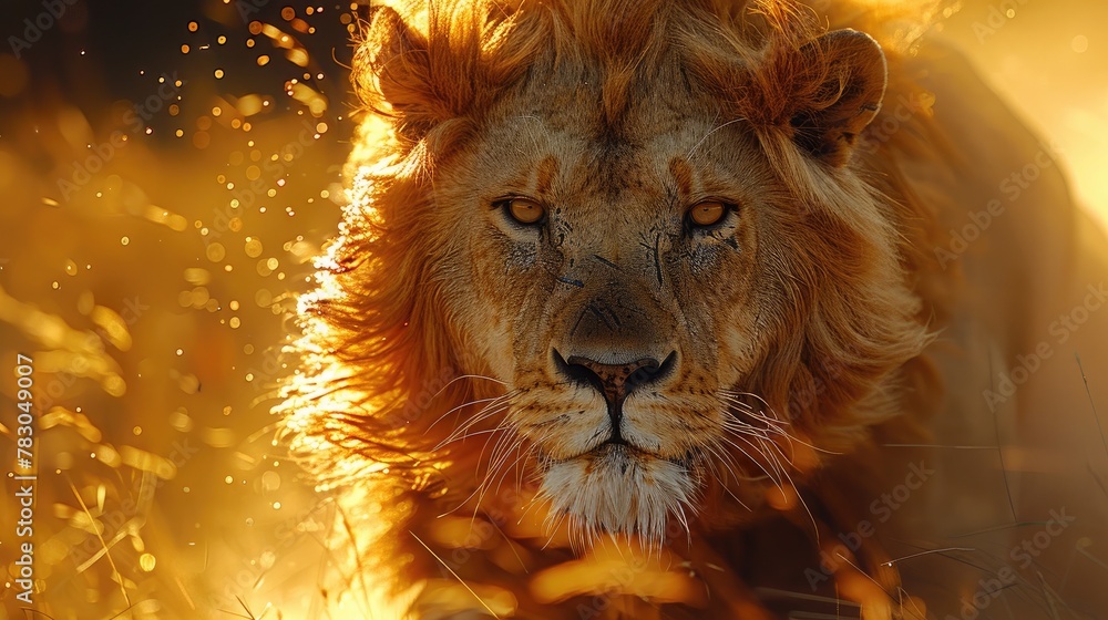 Naklejka premium Male Lion Charging Forward in Defense of His Territory