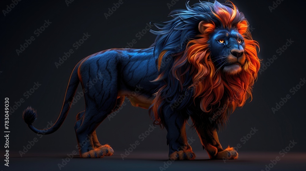 Noble Black-Maned Male Lion Standing Proudly, a Symbol of Strength. Noble Black-Maned Male Lion Standing Proudly, a Symbol of Strength.