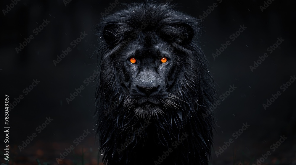 Noble Black-Maned Male Lion Standing Proudly, a Symbol of Strength.