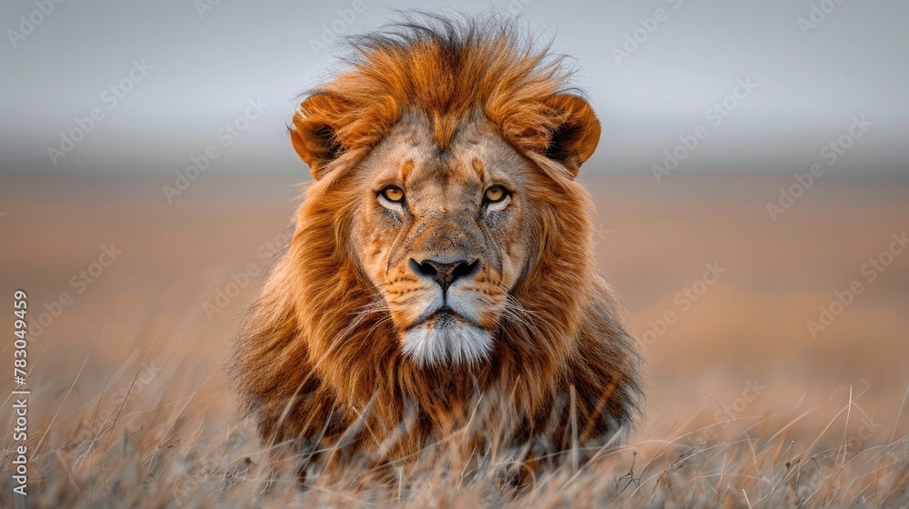 Male Lion Roaming Across the Plains in Search of Prey
