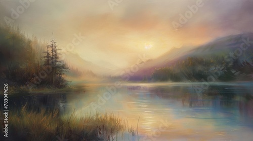 Ethereal pastel landscape capturing the fleeting beauty of the natural world in fine art © KerXing
