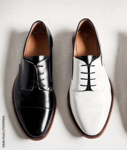 A pair of black and white shoes on a white background.