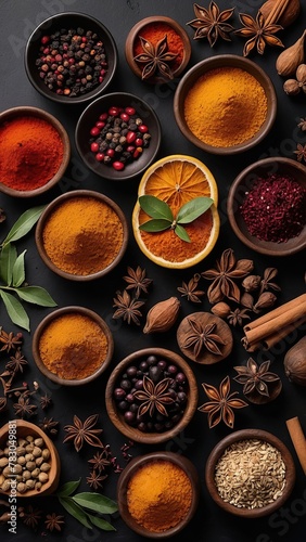 Set of spices for Mulled wine on a black background