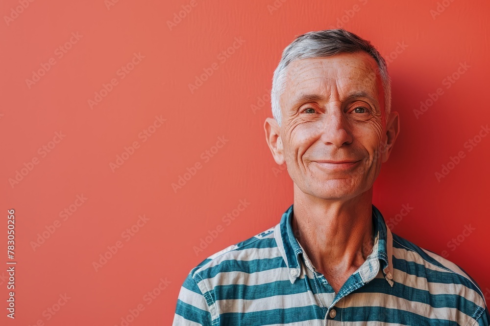 Portrait of a smiling senior man looking at camera against red background Portrait of a smiling senior man looking at camera against red background