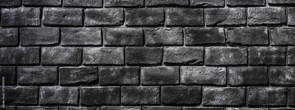 Black brick wall texture background. Panoramic image of black brick wall.