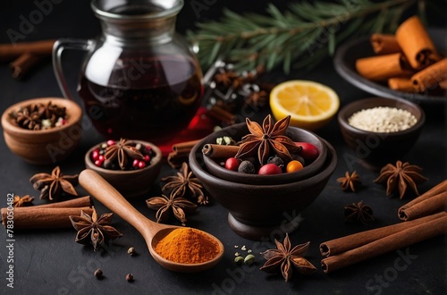 Set of spices for Mulled wine on a black background