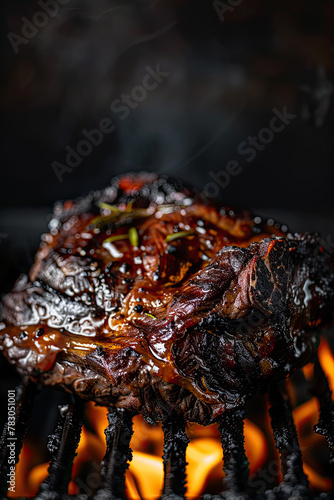 close up of a grilled meat on low flame 