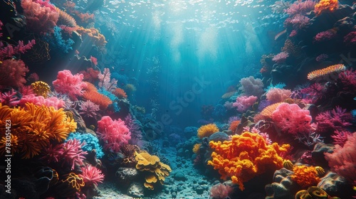 Wide Angle View Reveals the Rich Palette of Colors Adorning Vibrant Coral Reefs. © pengedarseni