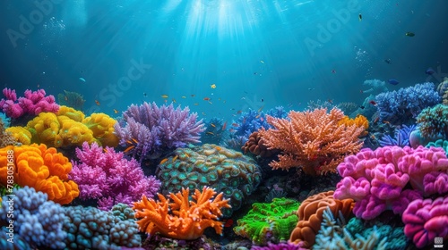 Coral Kaleidoscope. Wide Angle View of Colorful Coral Reefs Captured Beneath the Ocean s Surface.