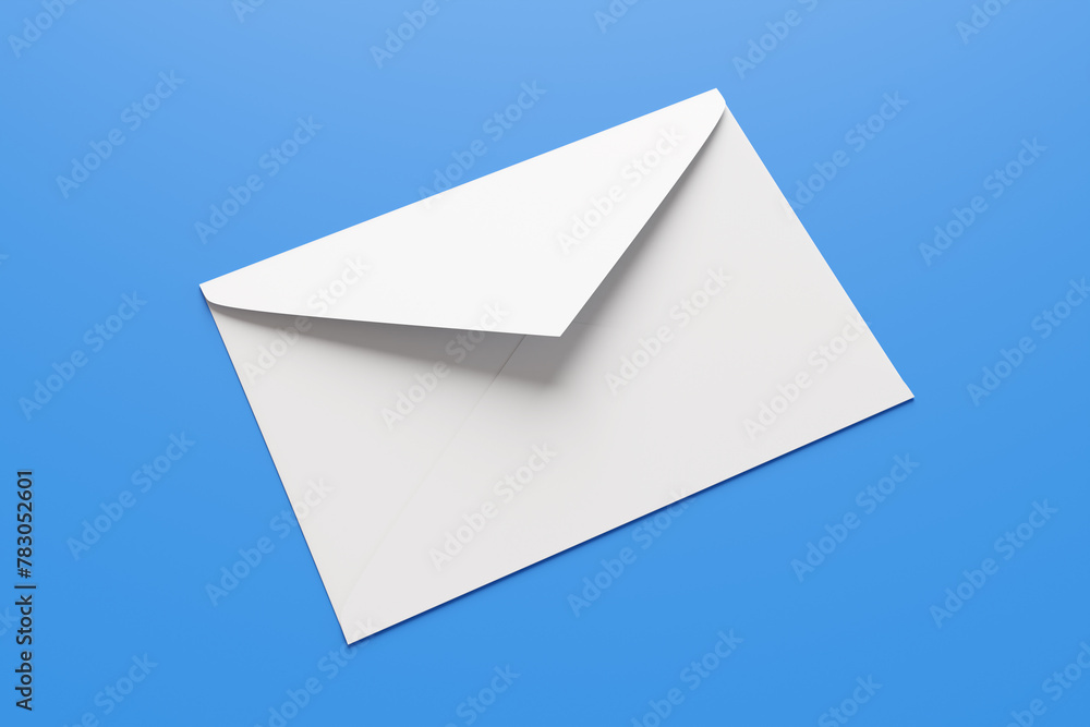 Plain white envelope on blue background. Illustration of the concept of letters, mails, posts, documents, notices and communication Plain white envelope on blue background. Illustration of the concept of letters, mails, posts, documents, notices and communication