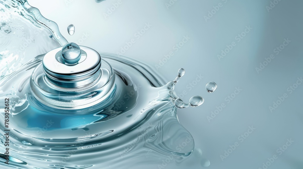 Ad template showing an eye drop bottle falling away from a round glass disc in water. Can be used for products that moisturize the eyes and restore clarity. Ad template showing an eye drop bottle falling away from a round glass disc in water. Can be used for products that moisturize the eyes and restore clarity.