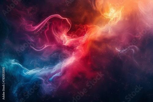 A cosmic display of abstract colors swirling like a fiery dance against a dark backdrop