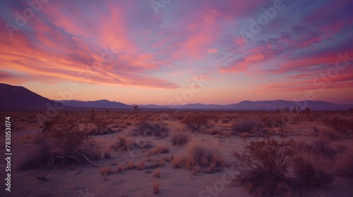 Sunset over the desert of Joshua Tree National Park AI generated photo